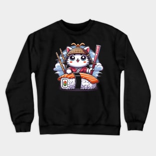 Kawaii Samurai Sushi Cat | Women’s Japanese Cat Lover Crewneck Sweatshirt